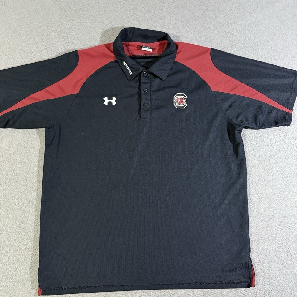 Under Armour South Carolina Gamecocks Golf Polo Shirt Mens LG Black Short Sleeve